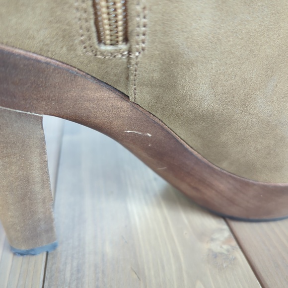 See by Chloe Solfo Buckle Wood Platform Ankle Boots Tan Suede - Picture 13 of 14